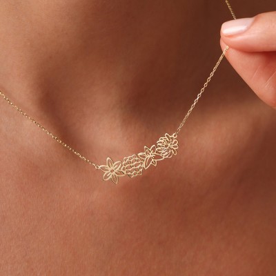 Personalized Multiple Family Birth Flower Necklace Gifts For Mom Grandma Mother's Day