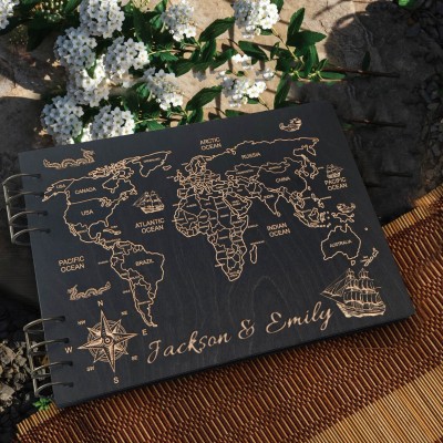 Personalized Travel Scrapbook Wooden Photo Album Adventure Book For Couple Valentine's Day Anniversary Gift