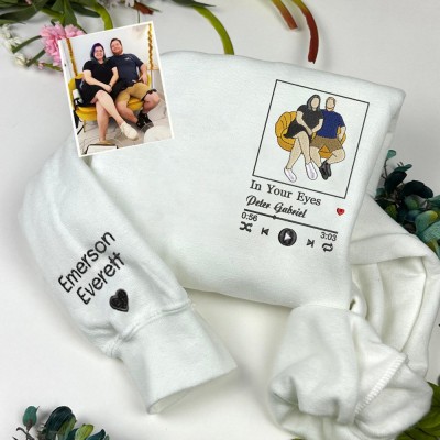 Custom Couple Song Album Cover Embroidered Photo Sweatshirt For Anniversary Valentine Gift