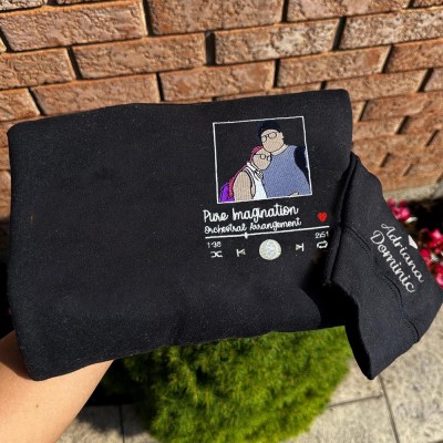 Custom Couple Song Album Cover Embroidered Photo Sweatshirt Hoodie For Anniversary Valentine Gift