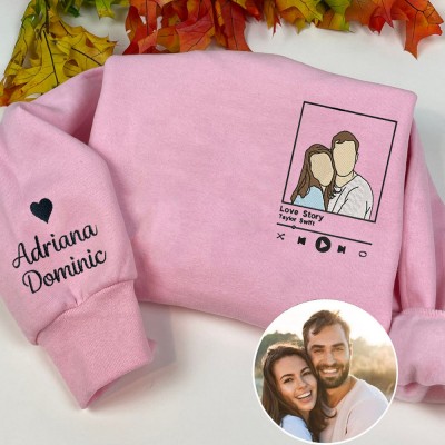 Custom Couple Song Album Cover Embroidered Photo Sweatshirt Hoodie For Anniversary Valentine Gift