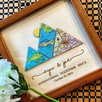 Personalized Mountain Adventure Travel Map Frame Unique Gift For Couple Valentine's Day Anniversary