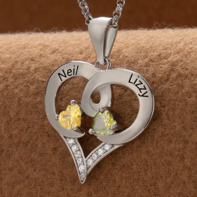 Custom Couple Names Heart Necklace With Birthstones Valentine's Day Gifts