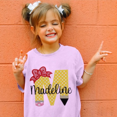 Personalized Embroidered Back to School First Day of School Letter Pencil Shirt