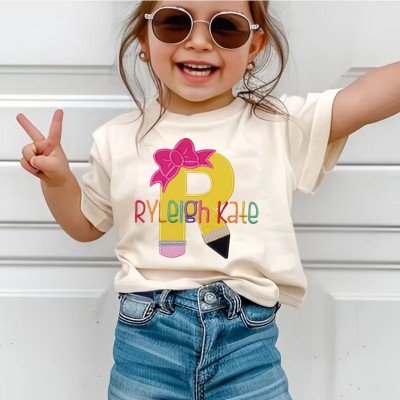 Personalized Embroidered Back to School First Day of School Letter Pencil Shirt