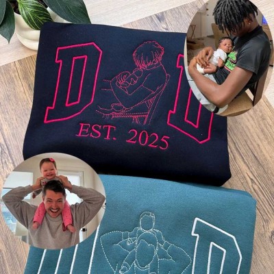 Custom Embroidered Dad Photo Outline Sweatshirt With Kids Name On Sleeve For Father's Day Gift
