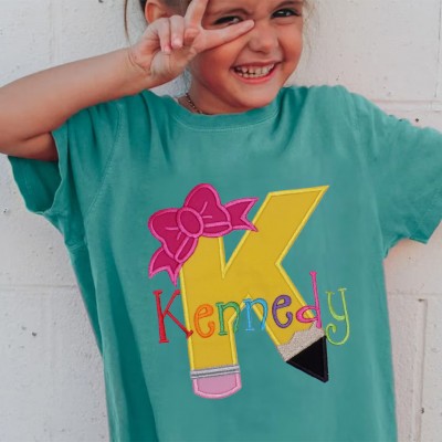 Personalized Embroidered Back to School First Day of School Letter Pencil Shirt