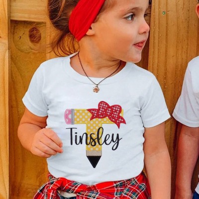 Personalized Embroidered Back to School First Day of School Letter Pencil Shirt