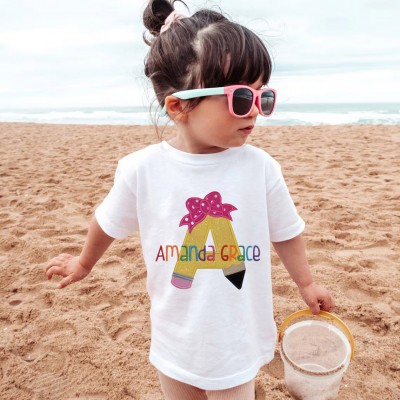 Personalized Embroidered Back to School First Day of School Letter Pencil Shirt