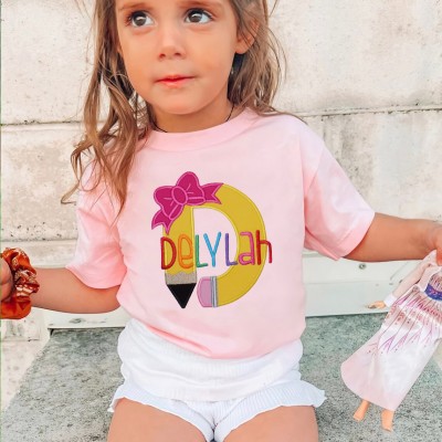 Personalized Embroidered Back to School First Day of School Letter Pencil Shirt