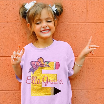 Personalized Embroidered Back to School Pencil Letter Shirt First Day of School Shirt For Kids Gift