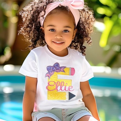 Personalized Embroidered Back to School Pencil Letter Shirt First Day of School Shirt For Kids Gift
