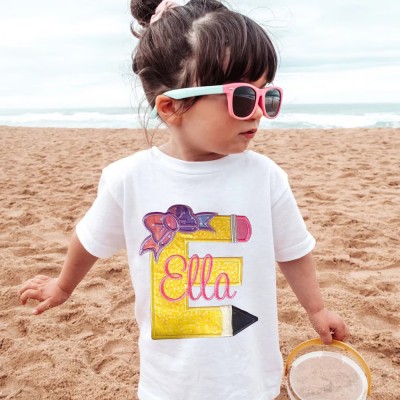 Personalized Embroidered Back to School Pencil Letter Shirt First Day of School Shirt For Kids Gift