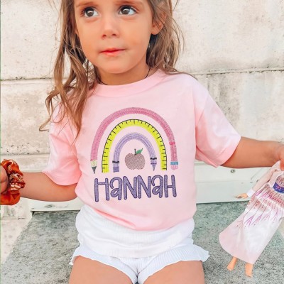 Personalized Embroidered Back to School Shirt First Day of School Shirt For Kids Gift