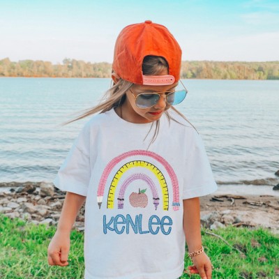 Personalized Embroidered Back to School Shirt First Day of School Shirt For Kids Gift