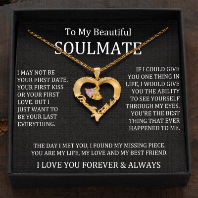 Custom Couple Names Heart Necklace With Birthstones Valentine's Day Gifts