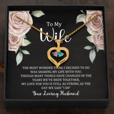 Custom Couple Names Heart Necklace With Birthstones Valentine's Day Gifts