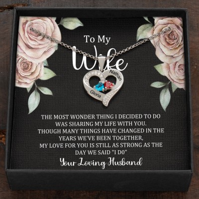 Custom Couple Names Heart Necklace With Birthstones Valentine's Day Gifts