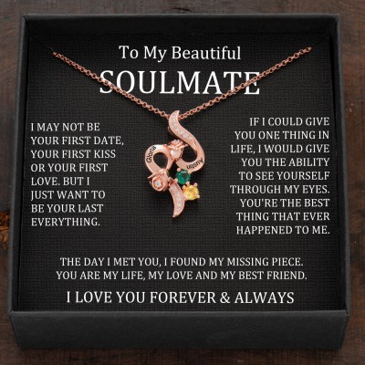 Custom Couple Names Heart Necklace With Birthstones Valentine's Day Gifts