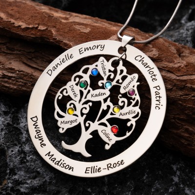 Personalized Birthstone Family Tree Necklace with Names For Mother's Day