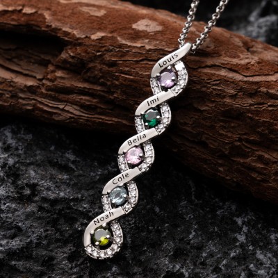 Personalized Family Name Necklace with Birthstone Mother's Day Gift