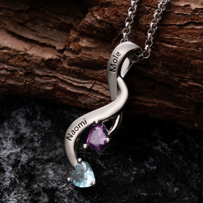 Personalized Name Engraved and Birthstone Necklaces For Mother's Day Gift