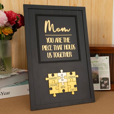 Custom Mom Puzzle Sign with Kids Name Piece For Mother's Day Gift