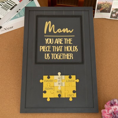 Custom Mom Puzzle Sign with Kids Name Piece For Mother's Day Gift