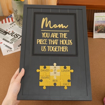 Custom Mom Puzzle Sign with Kids Name Piece For Mother's Day Gift