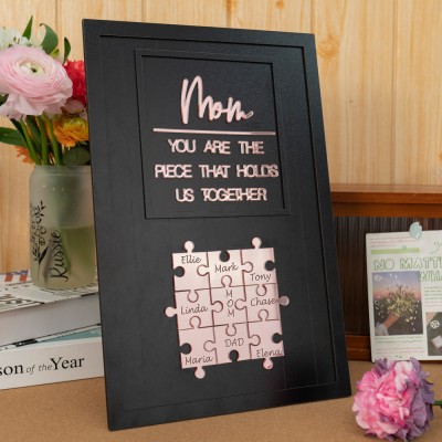 Custom Mom Puzzle Sign with Kids Name Piece For Mother's Day Gift