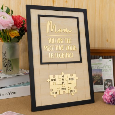 Custom Mom Puzzle Sign with Kids Name Piece For Mother's Day Gift