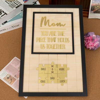 Custom Mom Puzzle Sign with Kids Name Piece For Mother's Day Gift