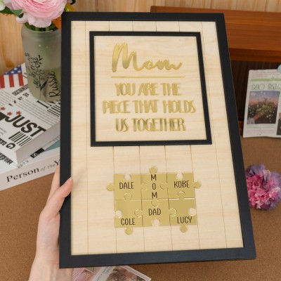 Custom Mom Puzzle Sign with Kids Name Piece For Mother's Day Gift