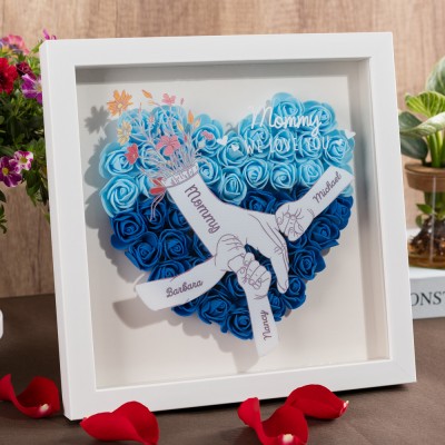 Custom Holding Hands Flower Shadow Box with Kids Name For Mom or Grandma Mother's Day Gift