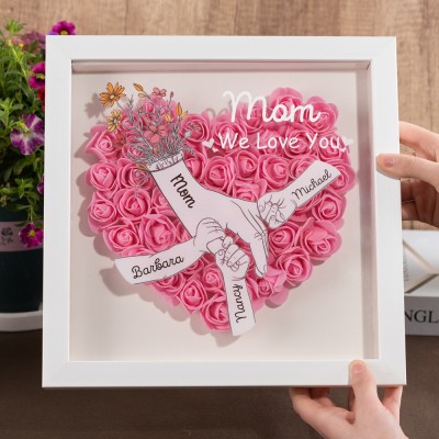 Custom Holding Hands Flower Shadow Box with Kids Name For Mom or Grandma Mother's Day Gift