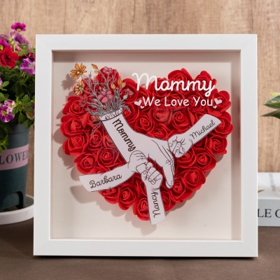 Custom Holding Hands Flower Shadow Box with Kids Name For Mom or Grandma Mother's Day Gift