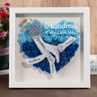 Custom Holding Hands Flower Shadow Box with Grandchildren Name For Mom or Grandma Mother's Day Gift