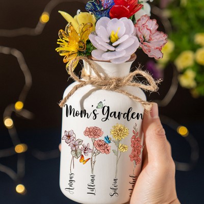 Personalized Mom's Garden Birth Month Flower Vase with Kids Names For Mom Grandma Family Gift