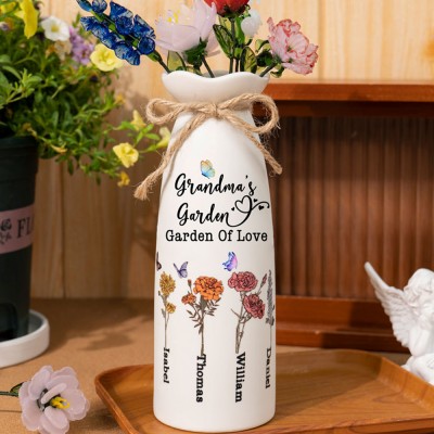 Personalized Grandma's Garden Birth Flower Vase with Grandkids Name For Mom Grandma Mother's Day Gift