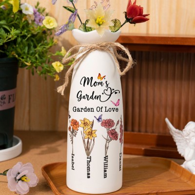 Personalized Mom's Garden Birth Flower Vase with Kids Name For Mom Grandma Mother's Day Gift