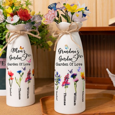 Personalized Birth Month Flower Vase With Kids Name For Mom Grandma Birthday Mother's Day Gift