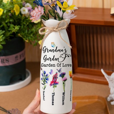 Personalized Grandma's Garden Birth Month Flower Vase With Grandkids Name For Mom Grandma Mother's Day Gift