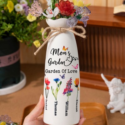 Personalized Mom's Garden Birth Month Flower Vase With Kids Name For Mom Grandma Mother's Day Gift