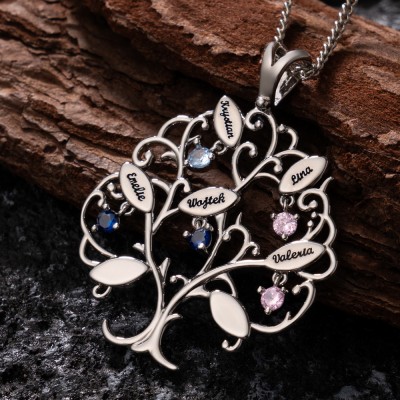 Custom Birthstone Family Tree Necklace with Names Mother's Day Gift