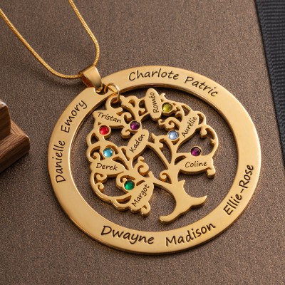 Personalized Birthstone Family Tree Necklace with Names For Mother's Day