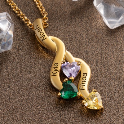 Personalized Name Engraved and Birthstone Necklaces For Mother's Day Gift