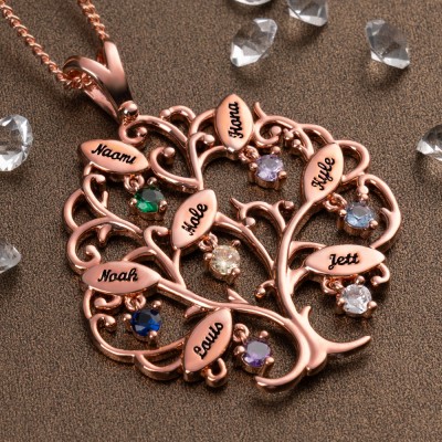 Personalized Birthstone Family Tree Necklace with Names Mother's Day Gift