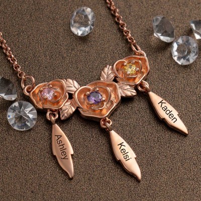 Personalized Rose Name Necklace with Birthstone Mother's Day Gift