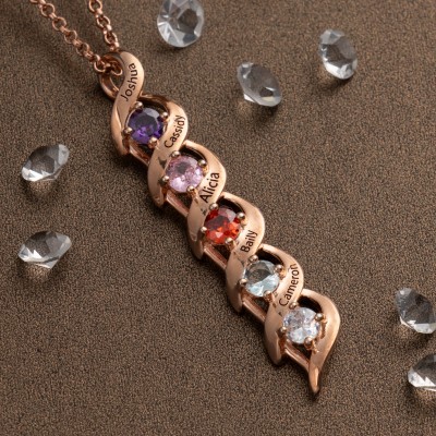 Personalized DNA Family Necklace with Names and Birthstones For Mom