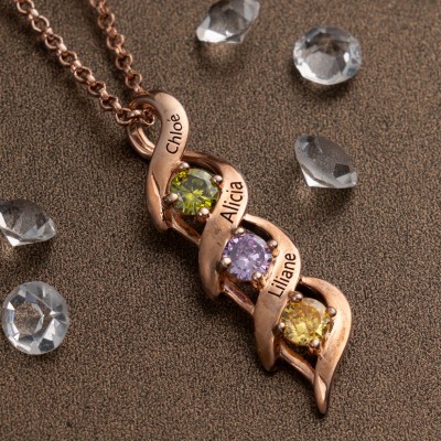 Personalized DNA Family Necklace with Names and Birthstones For Mom